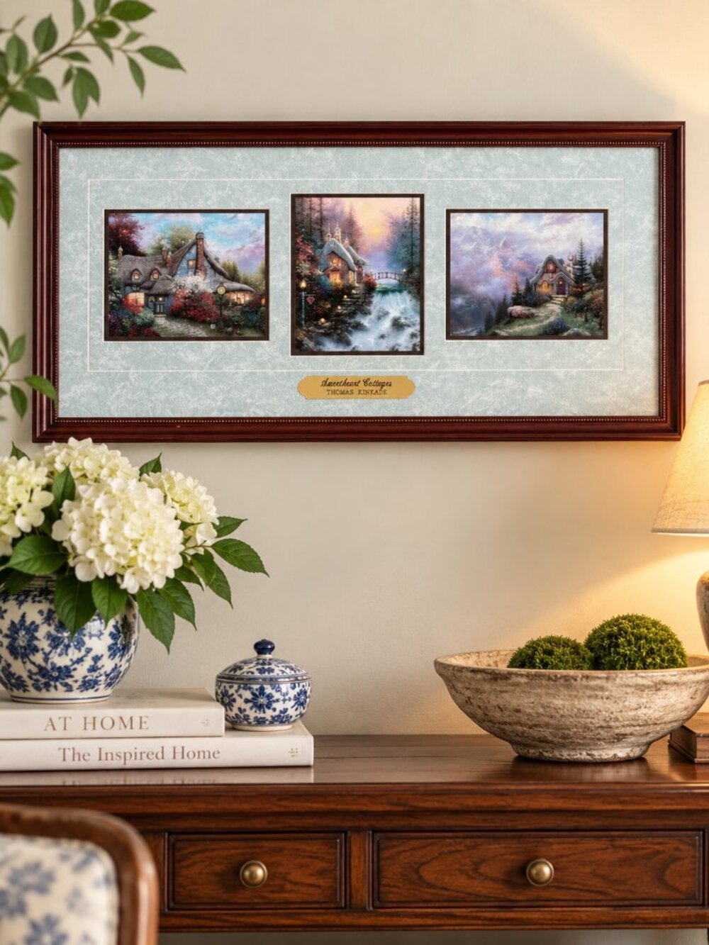 1999 Thomas Kinkade Sweetheart Cottages Accent Prints Framed COA 21"